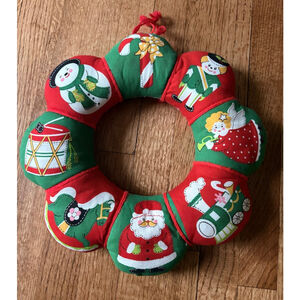 Vintage Reversible Fabric Christmas Wreath Holiday Decor